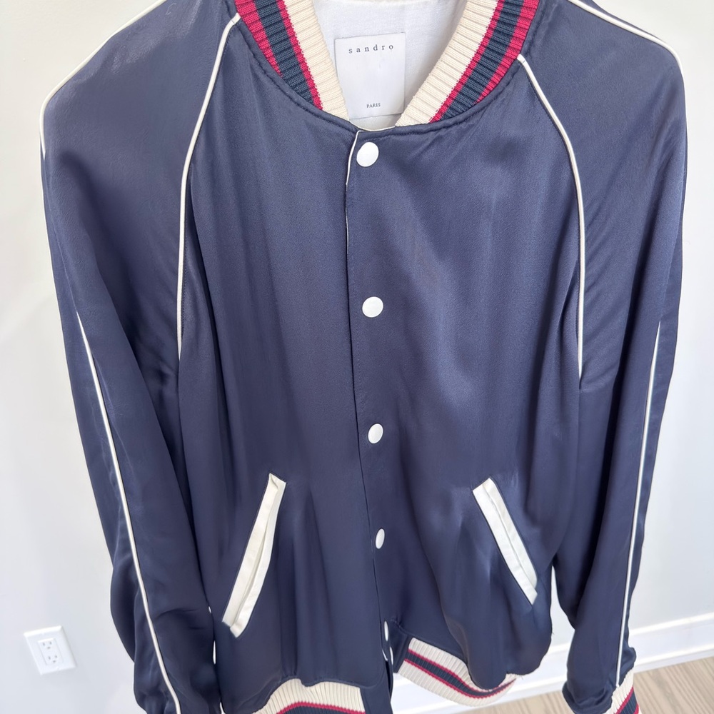 Sandro Men's Blue and White Varsity Jacket